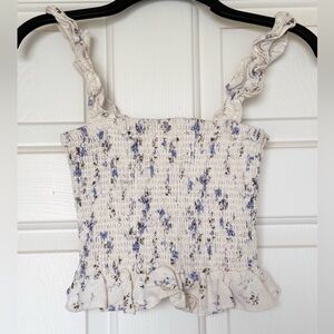 GHANDA Floral Smocked Ruffle Strap Top